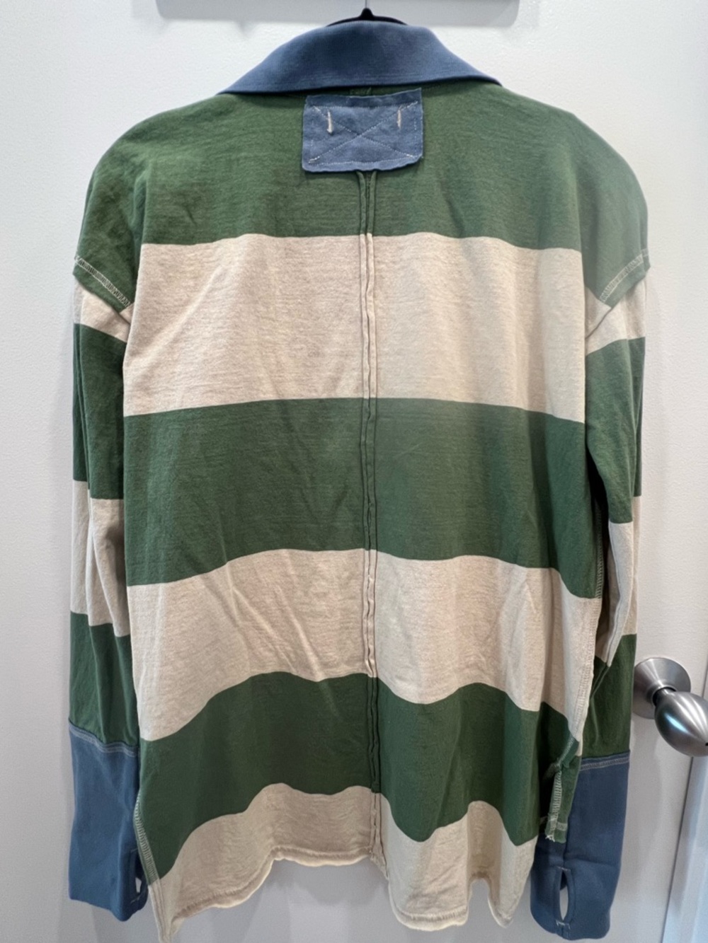 NWT We The Free People Green Striped Rugby Top Long Sleeve Thumbhole Size Medium - Picture 6 of 8